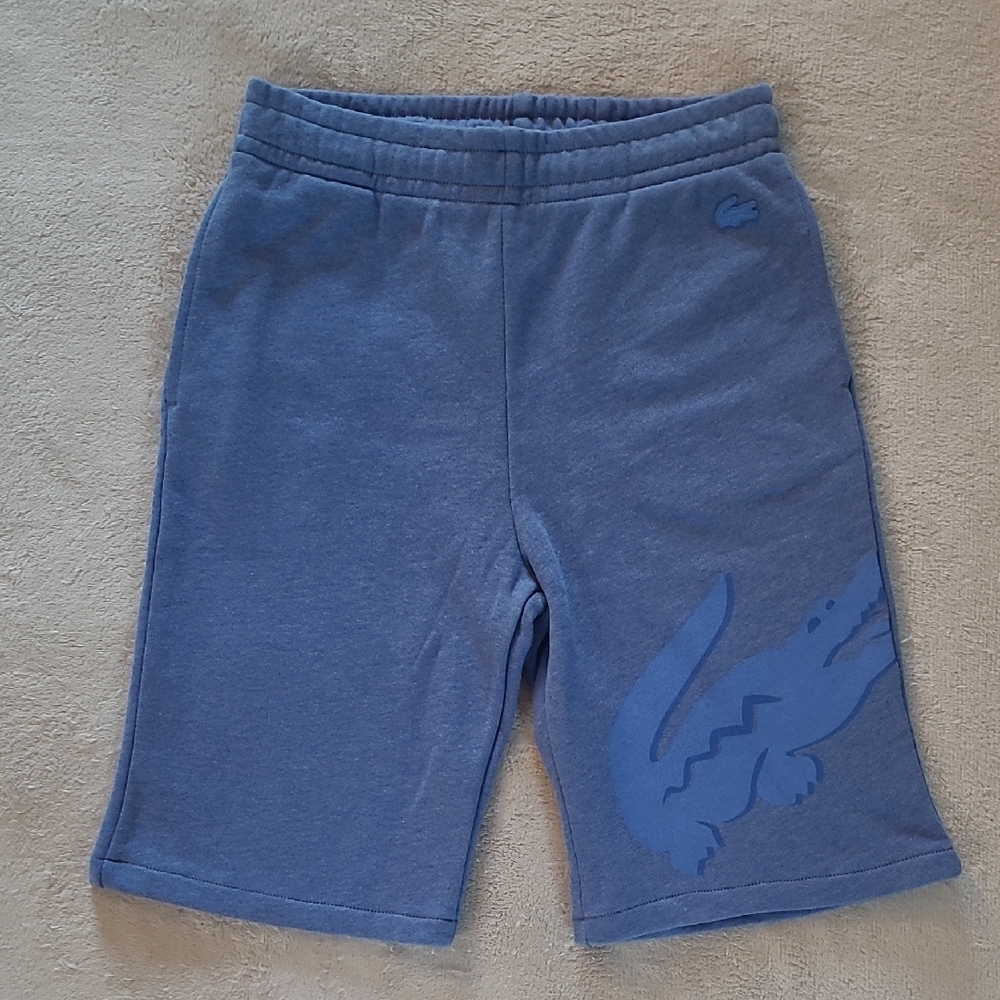 Lacoste Boys Sweat Shorts Size 12 Blue Cotton Elastic Waist Logo Crocodile